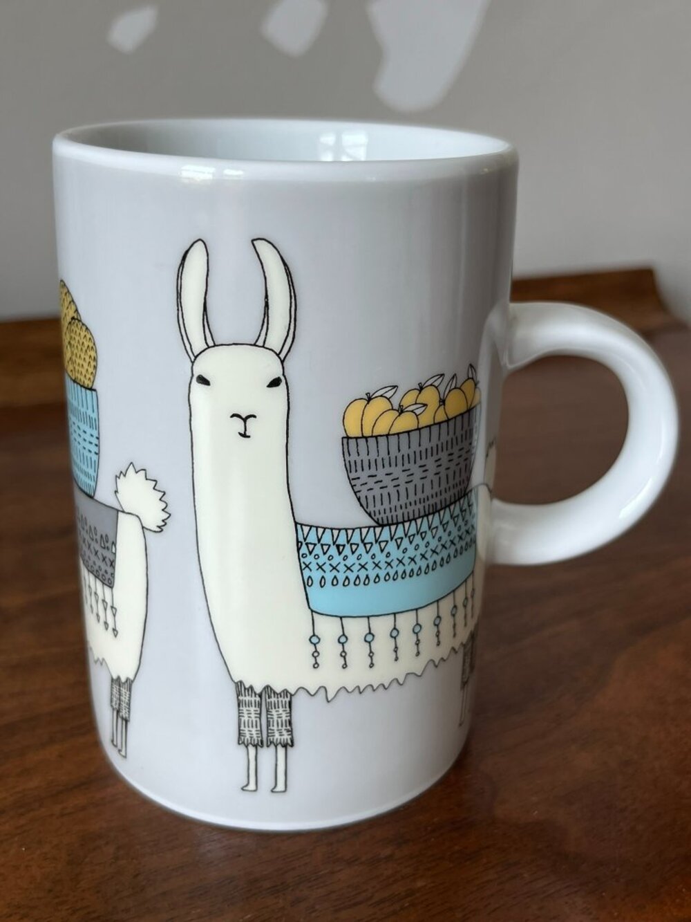 Danica Studio "Llamarama" Mug Llama Alpaca w/ Basket Coffee Cup 14 Oz Gray